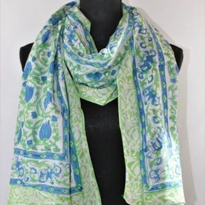 Versatile Floral India Print Cotton Fabric, 45 x 79 Inches, Green, Blue, White